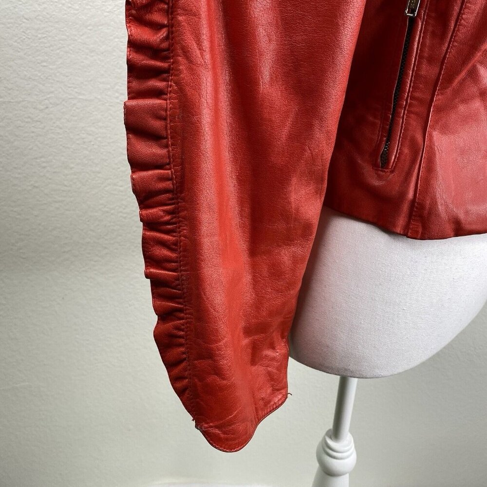 Vintage Triangles - Tannery West Jacket Womens Red Sz 5 Leather Ruffle 80's 90's - Picture 9 of 16